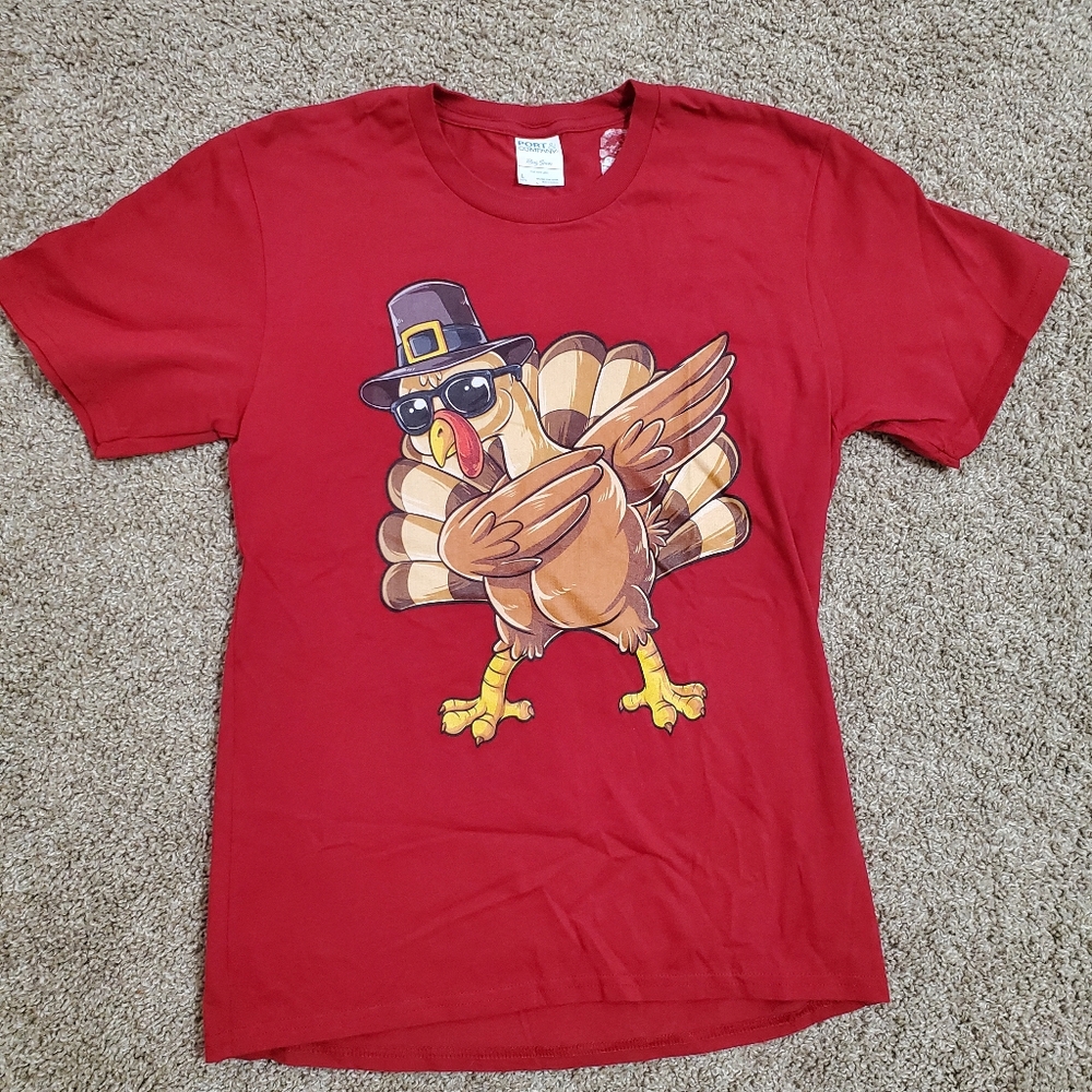 Thanksgiving Red Short Sleeve Turkey T Shirt Womens Large  Good pre owned condit